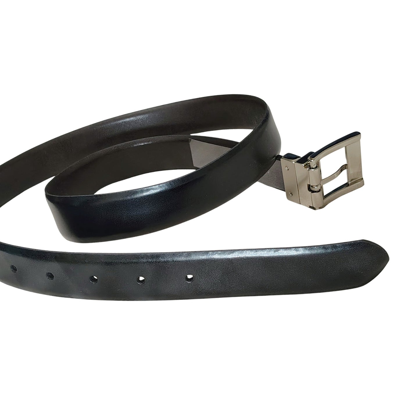 Leather Black Reversible Belt Brown Black Square Silver Buckle Size Large