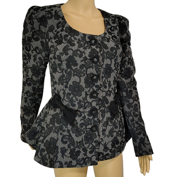 Betsey Johnson Floral Jacket Brocade Runway Peplum Ribbon Fit Flare Size 6
