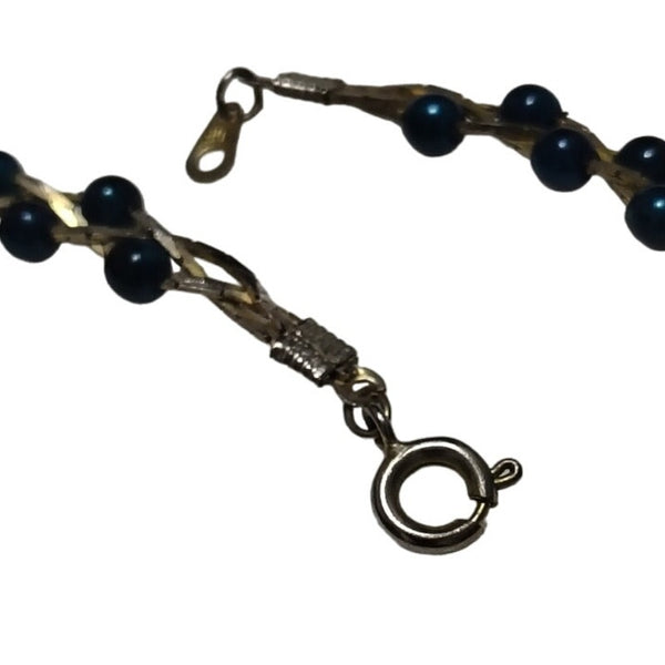 Vintage Gold Filled Three Chain Braided wth Midnight Blue Graduating Beads
