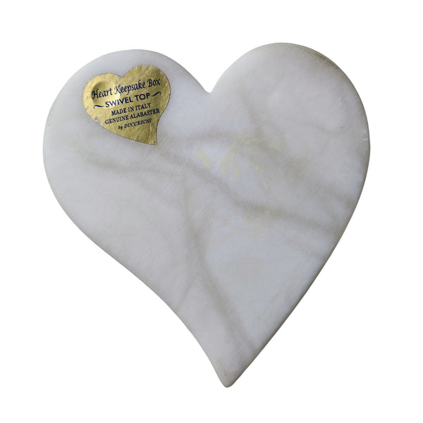 Off White Ducceschi Genuine Alabaster Trinket Dish Heart Keepsake Box Swivel Top