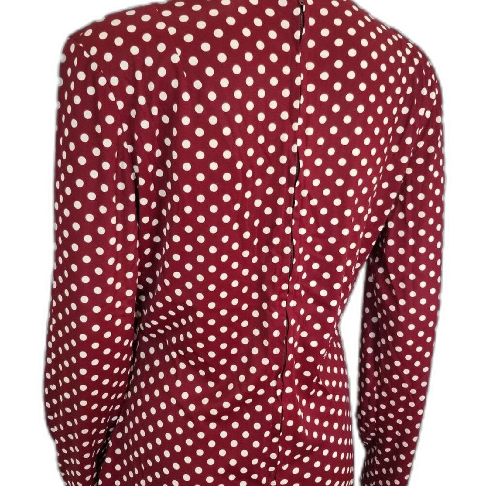 60s Vintage Go Go Burgundy White Polka Dot Long Sleeve Collar Tunic  Size Small [Vintage]
