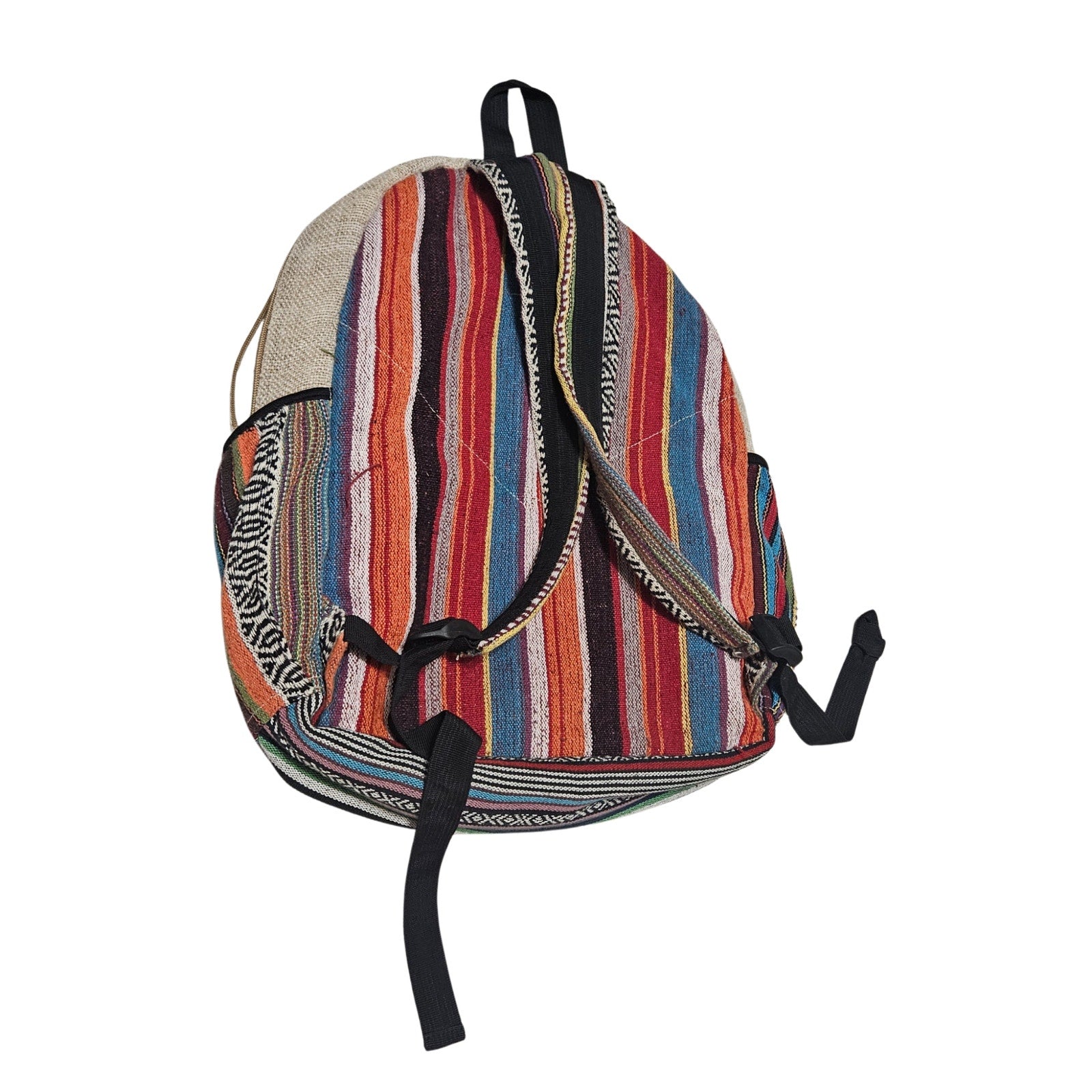 Tan Striped Handmade Pure Hemp THC FREE Laptop Holder Four Pocket Backpack