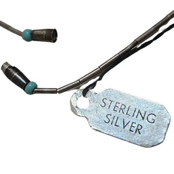 70s Sterling Silver Liquid Beads Turquoise Round Beads Shell Beads Boho Necklace