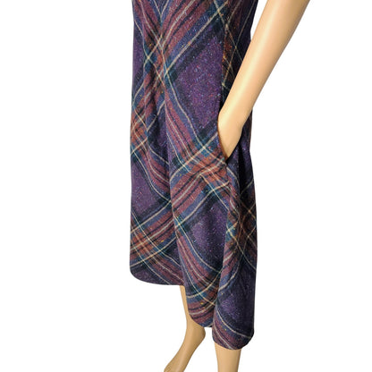 1960s Plaid Spaghetti Strap Overall Bib ALine Sheath Hidden Pockets Dress Size 5 [Vintage]