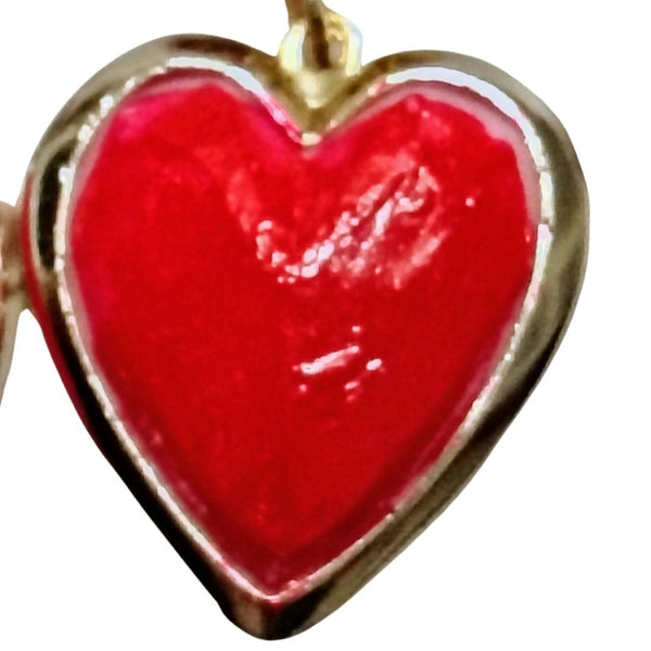 Vintage Red Drop Hearts Dangling Heart Earrings Gold Wrapped Clip On Screw Clasp