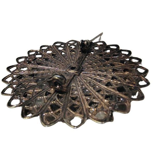 50s Mid Century Vintage  Pink Opalescent Connfetti Aurora Borealis Gold Brooch [vintage]