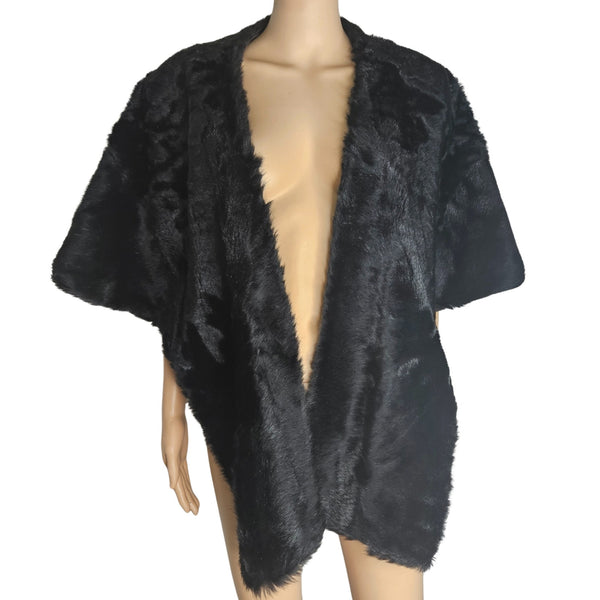 1950s Genuine Black Rabbit Fur Leibb Bros Stole Shawl Cape Size Large [Vintage]