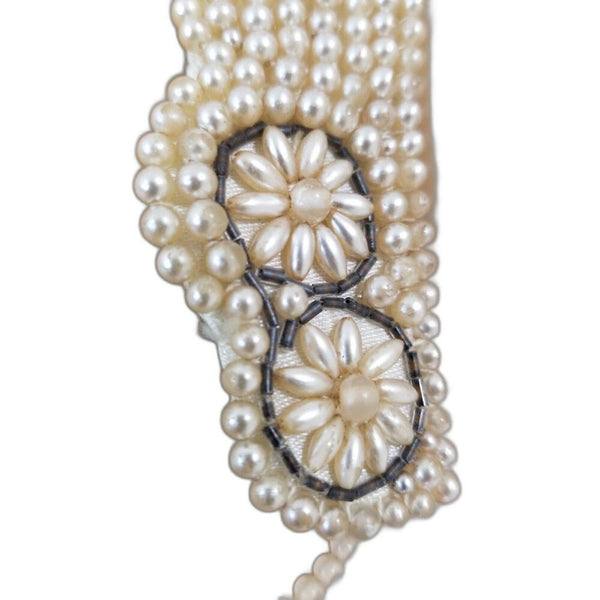 Vintage Cream Truly Regal Art Craft Faux Pearl Floral Collar Necklace Dangling