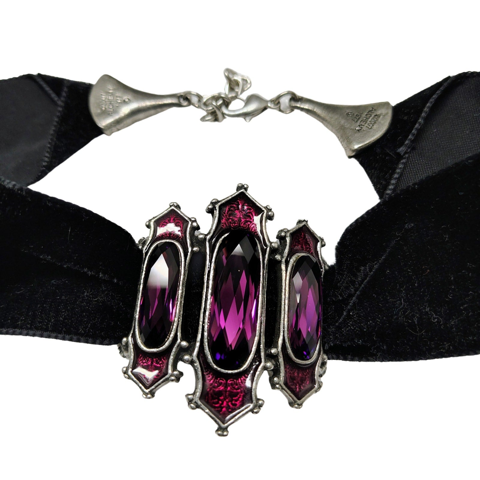 Alchemy Gothic Swarovski Crystals Purple Enamel Black Velvet Ribbon Band Choker