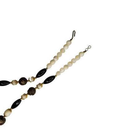 Panda Mom & Baby Pendant Beaded Necklace Mother of Pearl VINTAGE Jewlery