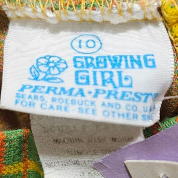 1960s Vintage Green OJ Yellow Children's Growing Girl Perma-Prest Dress Size 10