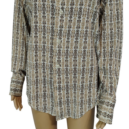 70s Disco Collar Button Up Butterfly Collar Shirt Geometric Diamond Design SZ 16