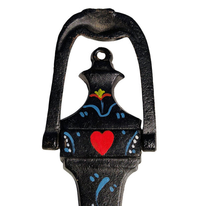 Narrow Black Hand Painted Cast Iron Amish Pennsylvania Dutch Doorknocker [Vintage}