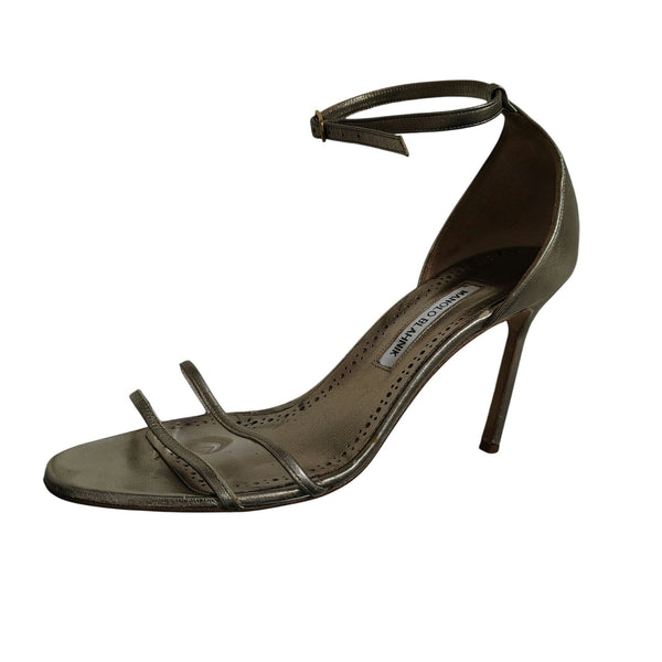 Manolo Blahnik Bronze Leather and Transparent PVC Lavanasa Sandals Size 10.5