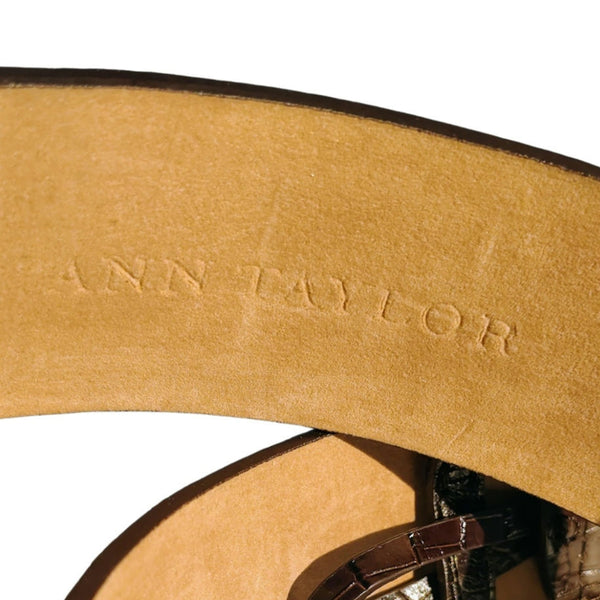 Brown Faux Crocodile Leather Designed Genuine Leather Wide Belt Ann Taylor SZ Lg