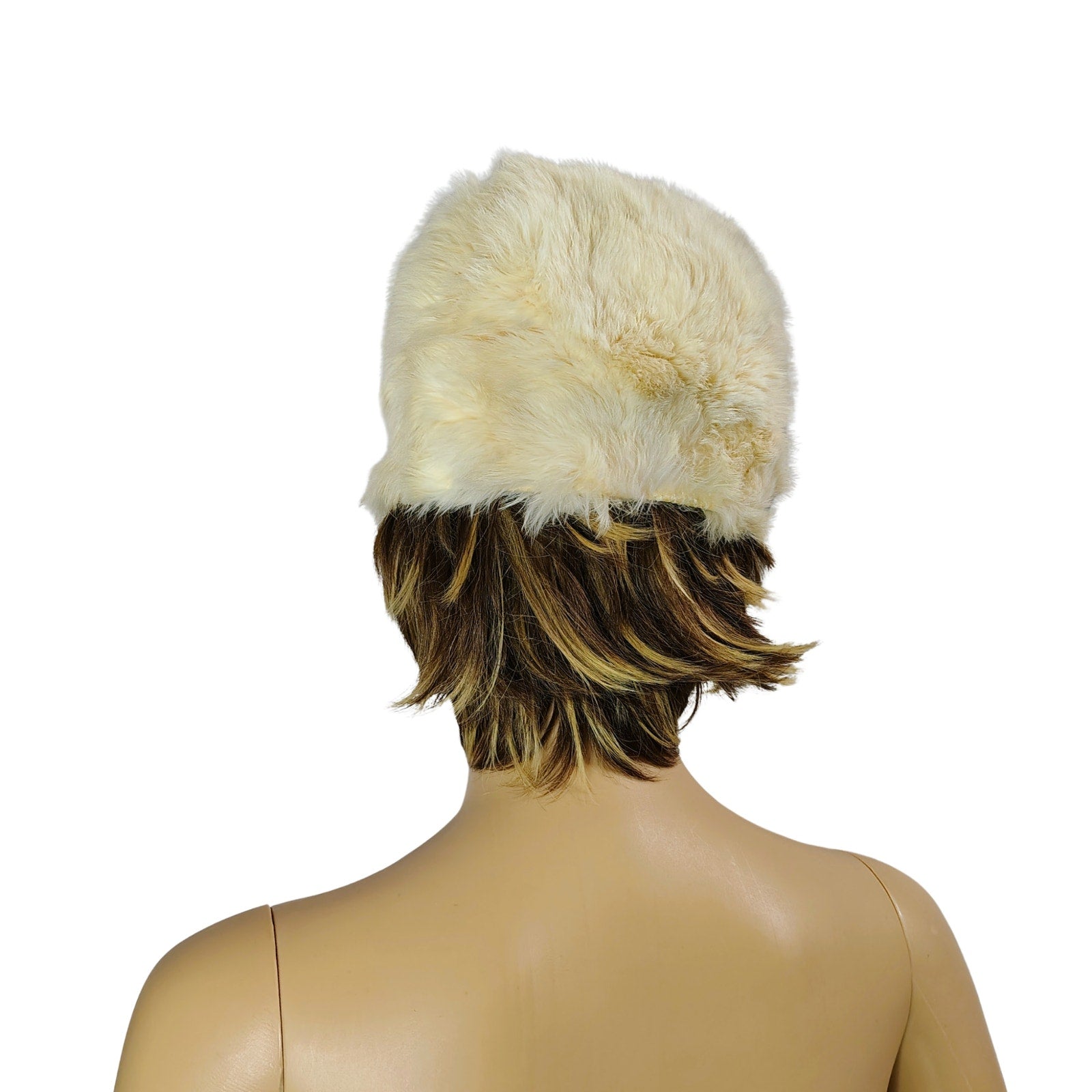 1950s Cream Real Fur Tall Pillbox Cossack Style Winter Hat [Vintage]