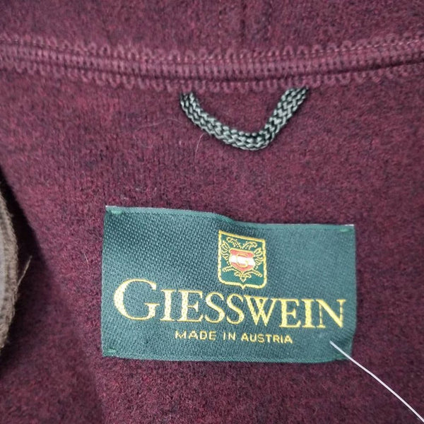 Giesswein Made in Austria Burgundy Wine Color Wool Blazer with Brown Trim Size 8 [Vintage]