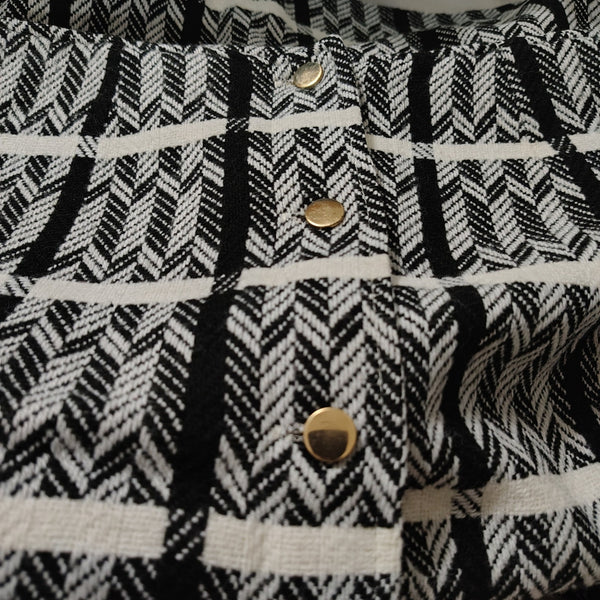 1960s Black White Chevron Plaid A Line Handmade Button Up Midi Skirt Size XS [Vintage]