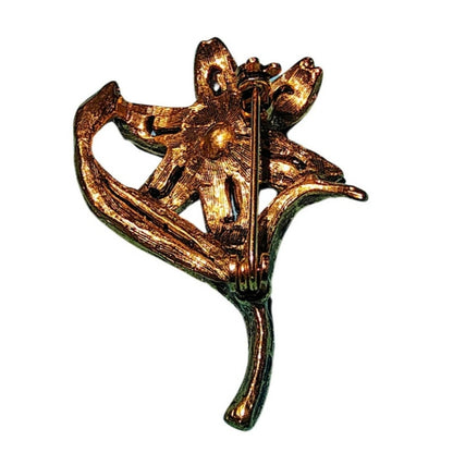 Vintage Set of Two Floral Brooch Flower Stem Pin Two Piece Set Topaz Bronze