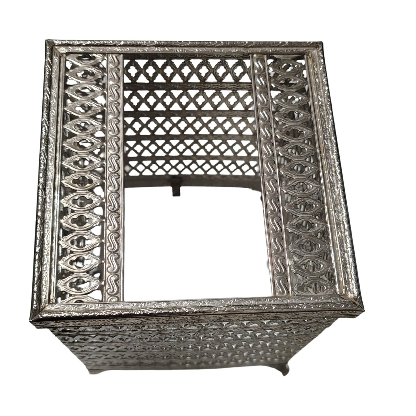 1960s Ornate Filigree Design Silver Tone Tissue Box Holder Hollywood Regency Era [Vintage}