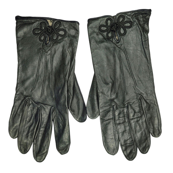 Vintage Anne Klein Aris Black Soft Leather Frog Closure Gloves Size Large Womens