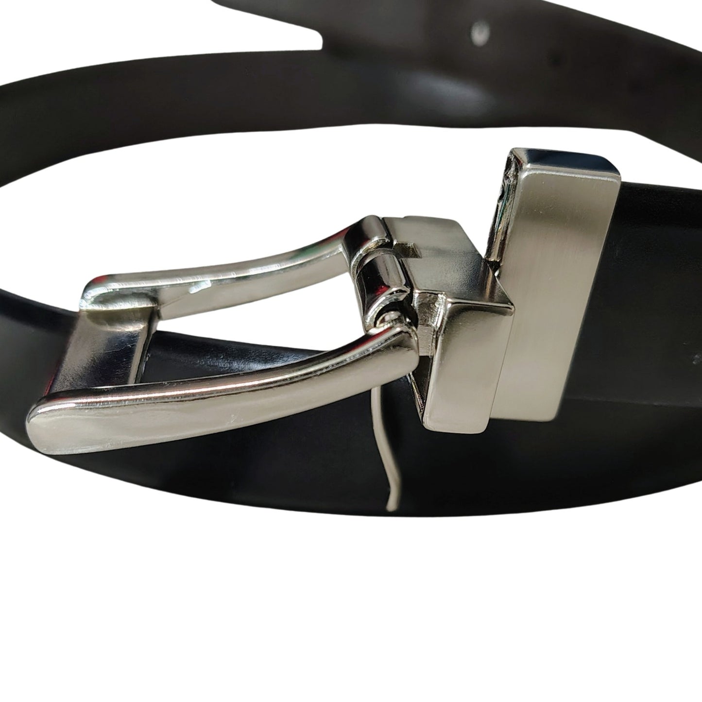 Leather Black Reversible Belt Brown Black Square Silver Buckle Size Large