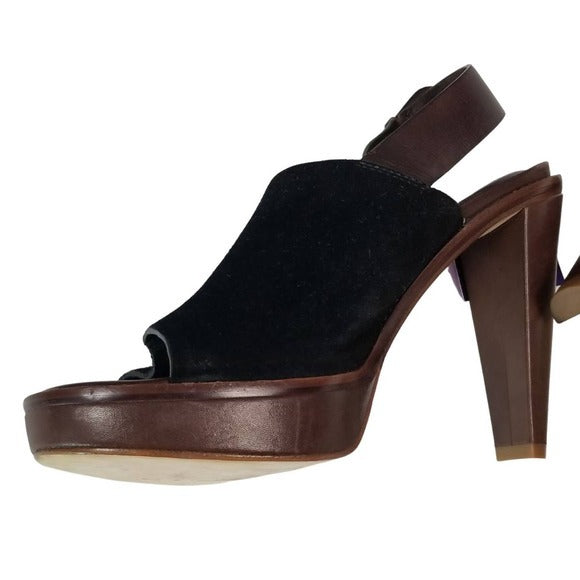 Open Toe Mule Wood Platform Nike Air Cole Haan Collab Black Suede Heels Size 10