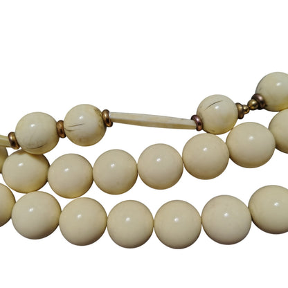 Vintage Statement 3 Strand Necklace Huge Lucite Cream Bead Large Gold Hook Clasp