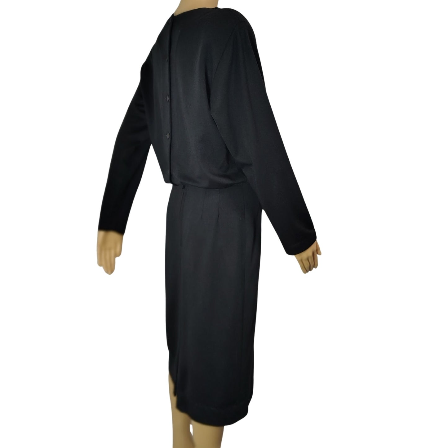 1960s Mod MCM Black Long Sleeve High Neck Pencil Skirt Dress Back Buttons Size Small [Vintage]