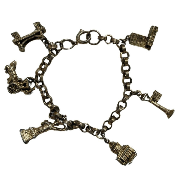 80s Charms Bracelet New York City Landmark Statue of Liberty Silver Tone Links