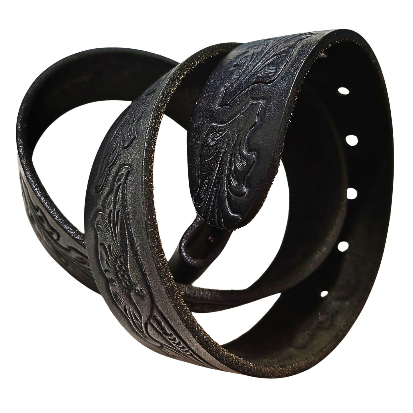 1990s Bebe Replacement Genuine Leather Belt Strap Tooled Engraved Floral Snap Closure