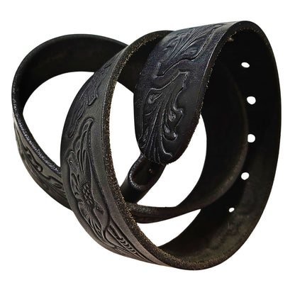 1990s Bebe Replacement Genuine Leather Belt Strap Tooled Engraved Floral Snap Closure