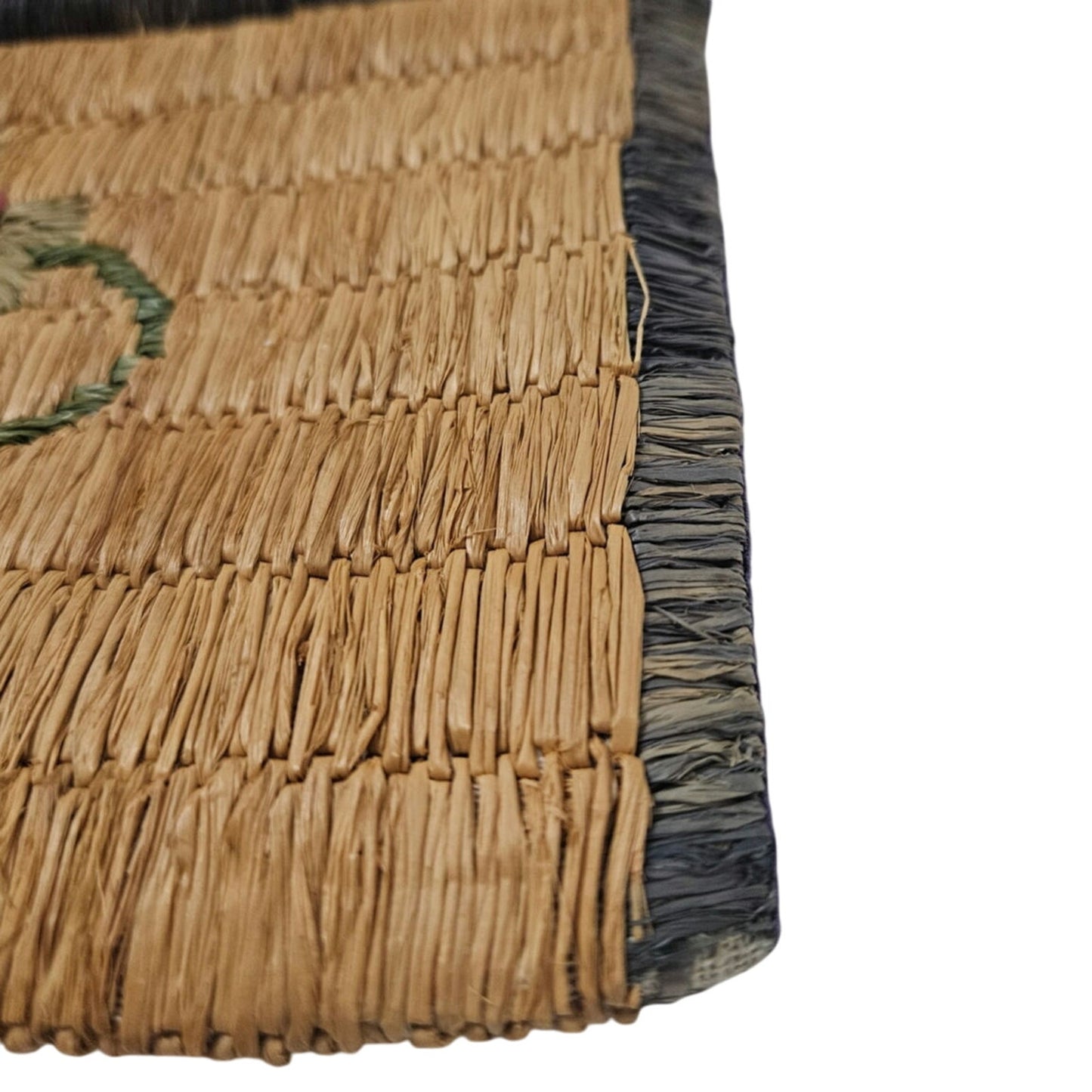 1940s Handwoven Grass Clutch Wallet Bag Floral Motiff Gently Used 8 x 6 Inch