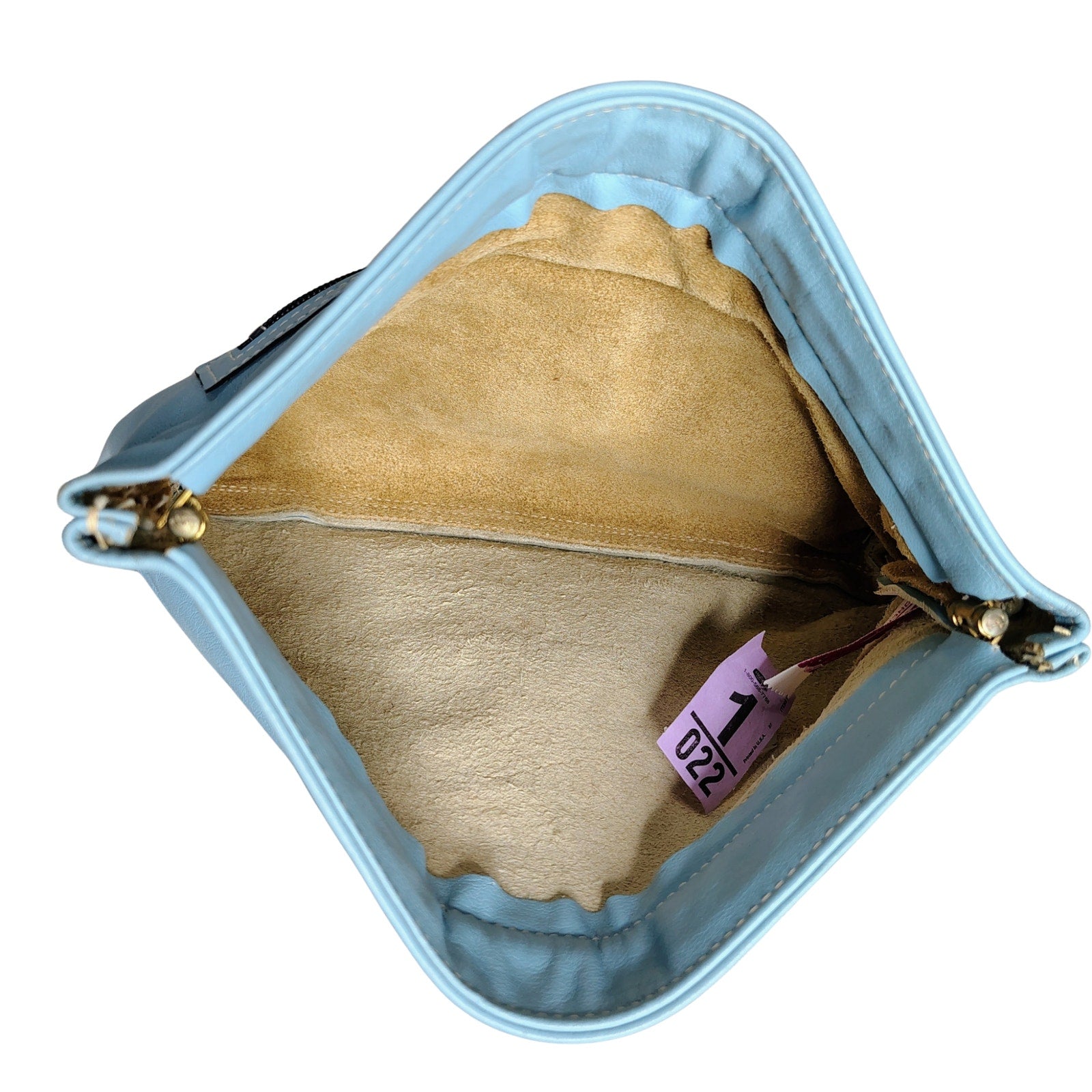 1970s Davey's Baby Blue Vintage Leather Tension Lock Clutch Handbag Made in USA [Vintage]