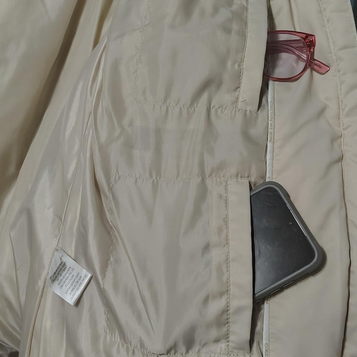 Calvin Klein Beige Performance Women's Puffer Coat Jacket Rollaway Hood Size Medium