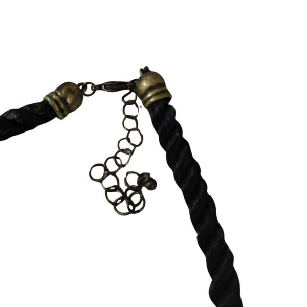 1980s Vintage Huge Intertwined Bronze Metal Rings Black Cord Statement Necklace