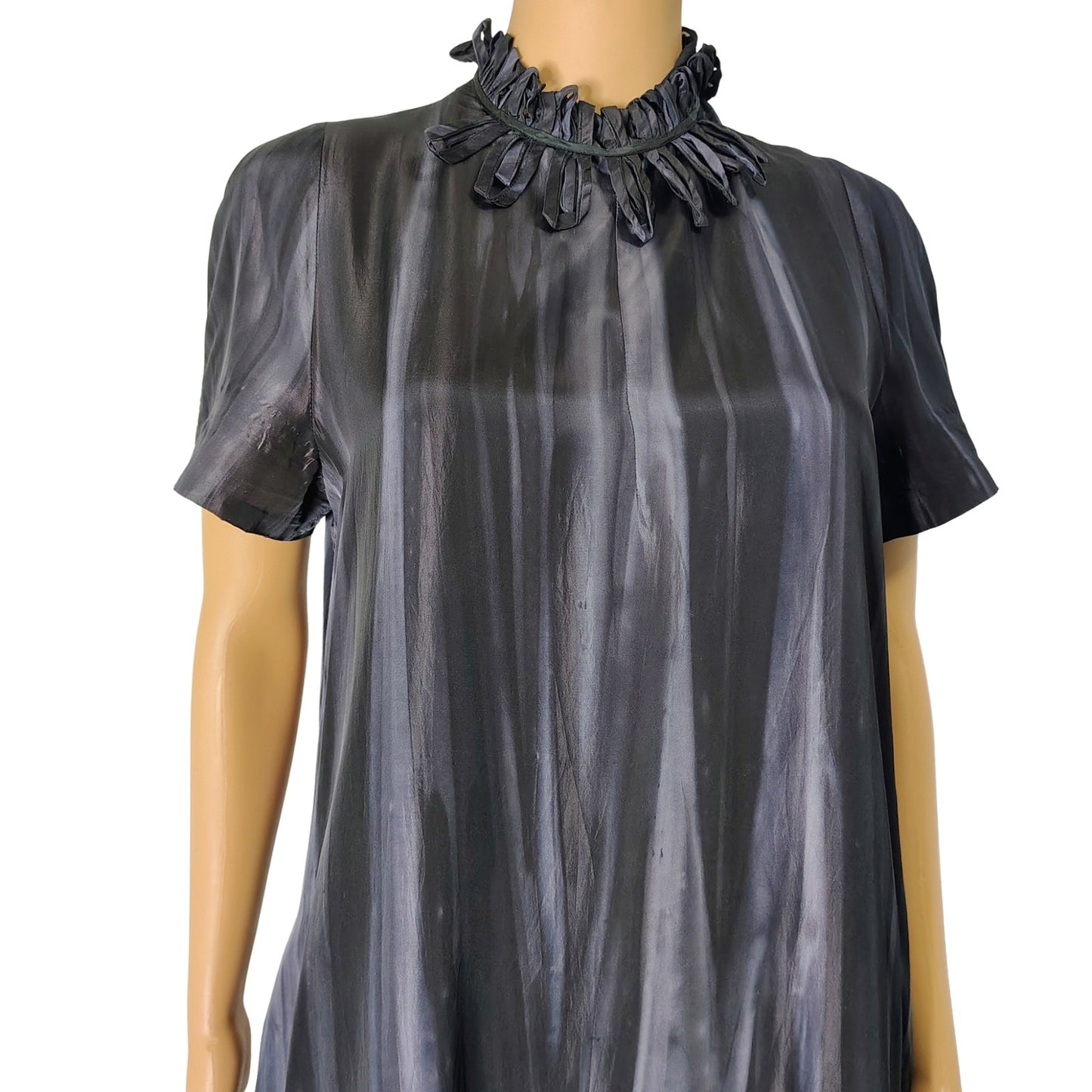 Silk Black Gray Marni Midi High Neck A Line Sheath Dress Lined Size 8 US 44 IT