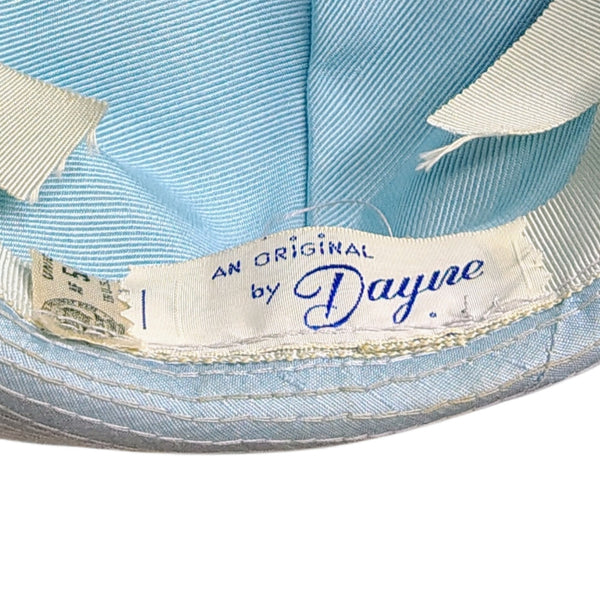 1950s Pale Blue Bucket Cloche Hat Scrunched Bow Detail with Brim USA Union Made [Vintage]