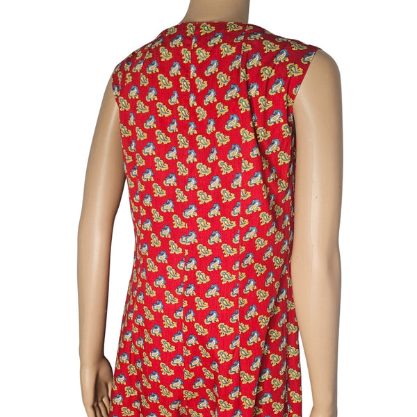 1970s Red Fluer De Lis Short Sleeve Zip Up Wide Culotte Legs Romper Size Small