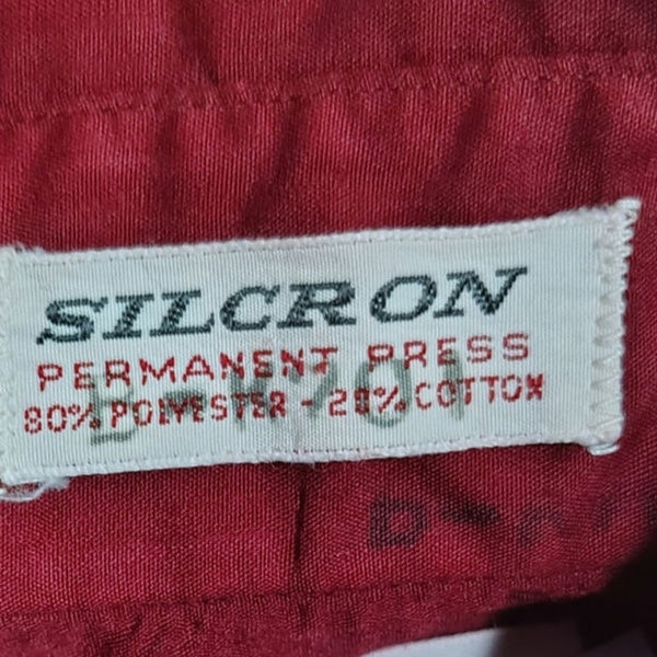 1970s Burgundy Wine Button Up Long Sleeve Folded Wrist Cuffs Dress Shirt Size 15 [Vintage}