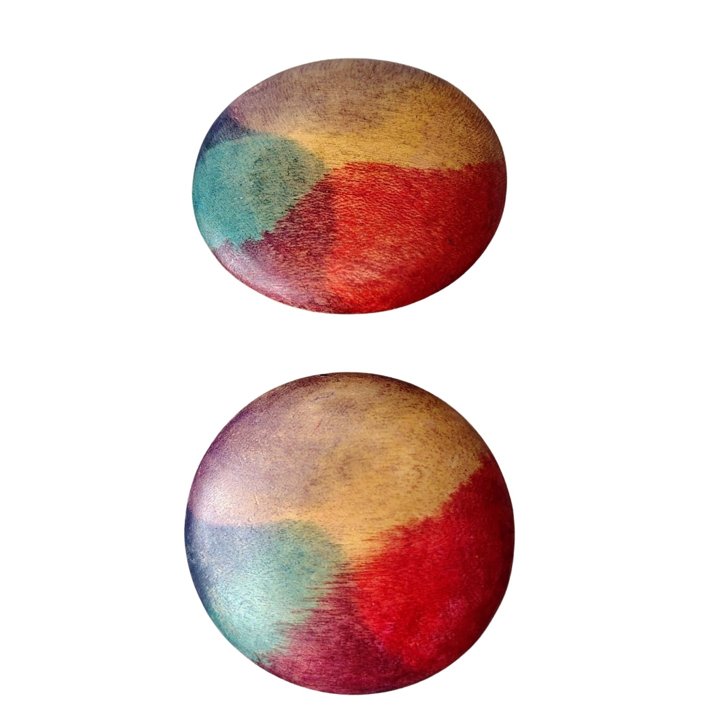 1980s Rainbow Boho Hippie Folk Art Flat Round Circular Button Wood Earrings [Vintage]