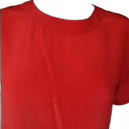90s Vintage Spenser Jeremy Petites Red Silk Blouse Short Sleeves Back Key Hole