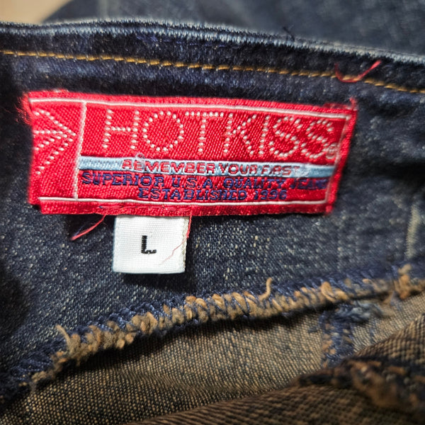 1990s Blue Stretch Denim Maxi Uneven Hemline Lace Up Back Jean Dress Size Large [Vintage]