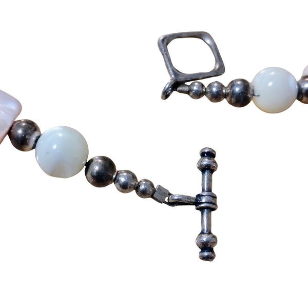 Sterling Silver Pink Mother Pearl Chime Ball Pendant Beaded Necklace [Vintage]