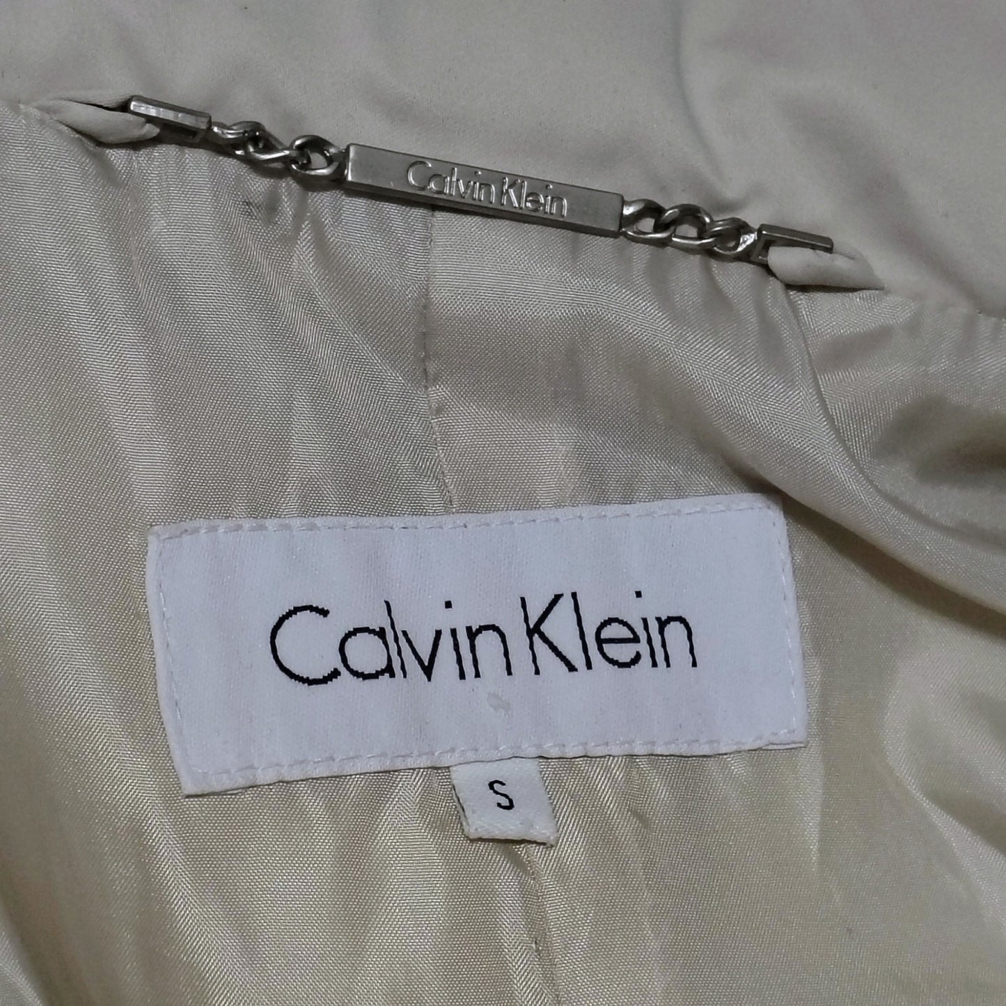 Calvin Klein Beige Performance Women's Puffer Coat Jacket Rollaway Hood Size Medium
