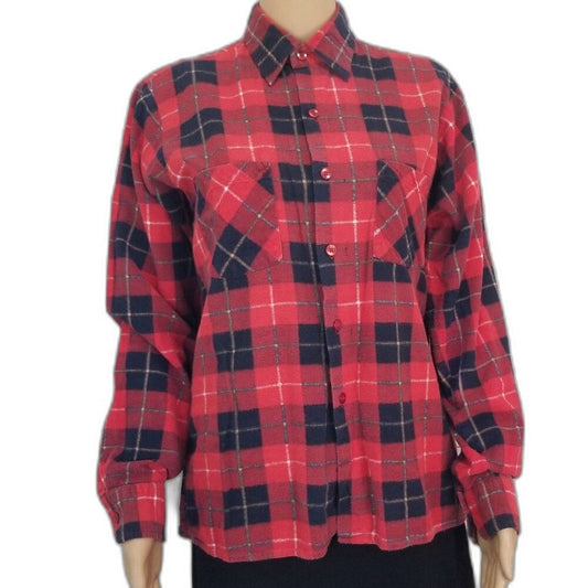 Vintage Dry Goods Cowboy Western Red Black Plaid Button Up Shirt Men Size Medium