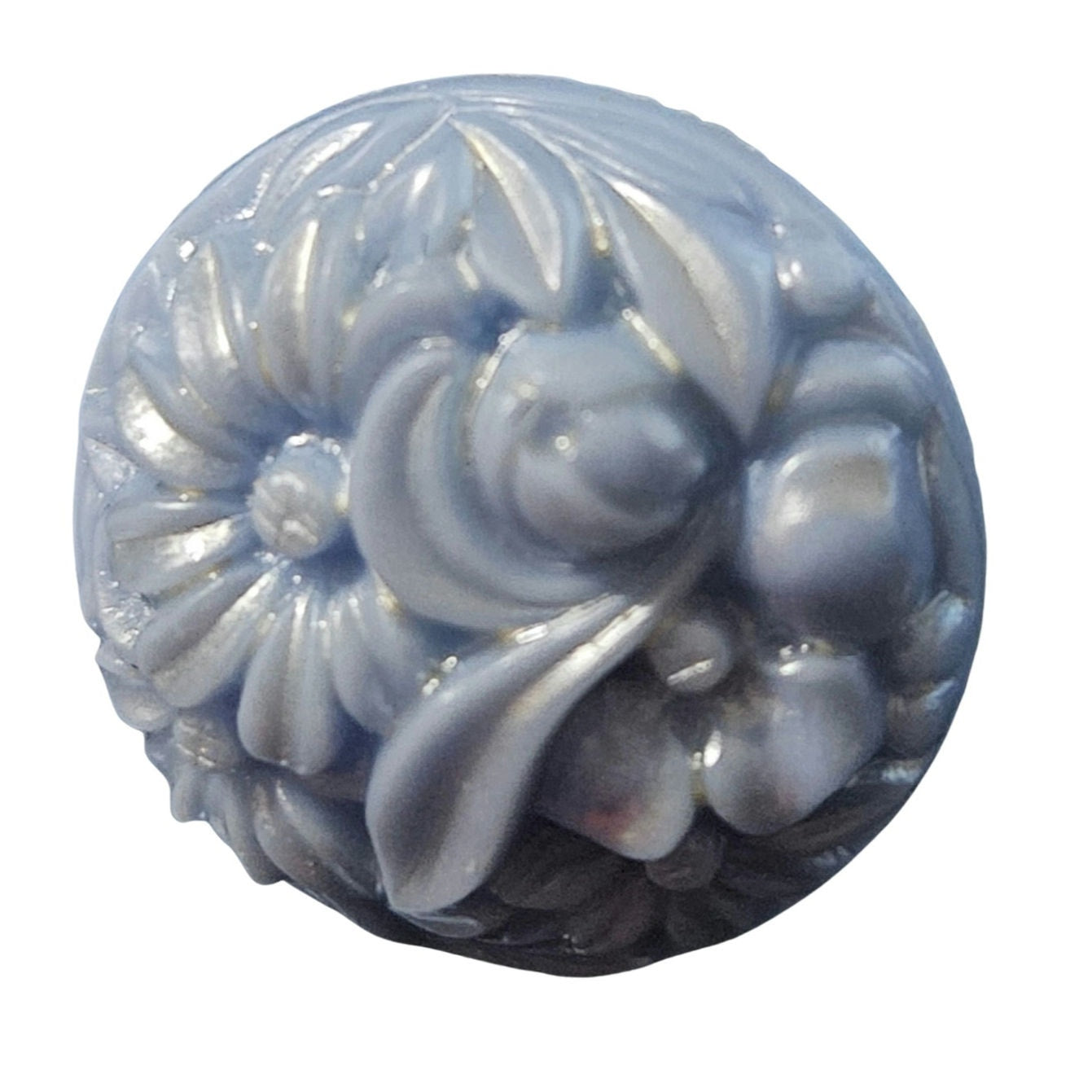 Mid Century Victorian Molded Floral Periwinkle Blue Stone Clip on Earrings [Antique]