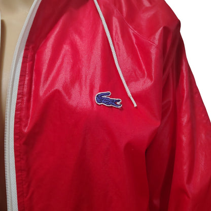 80s Red Izod Lacoste Nylon Windbreaker Jacket Terry Cloth Zip Up Hoodie [Vintage]