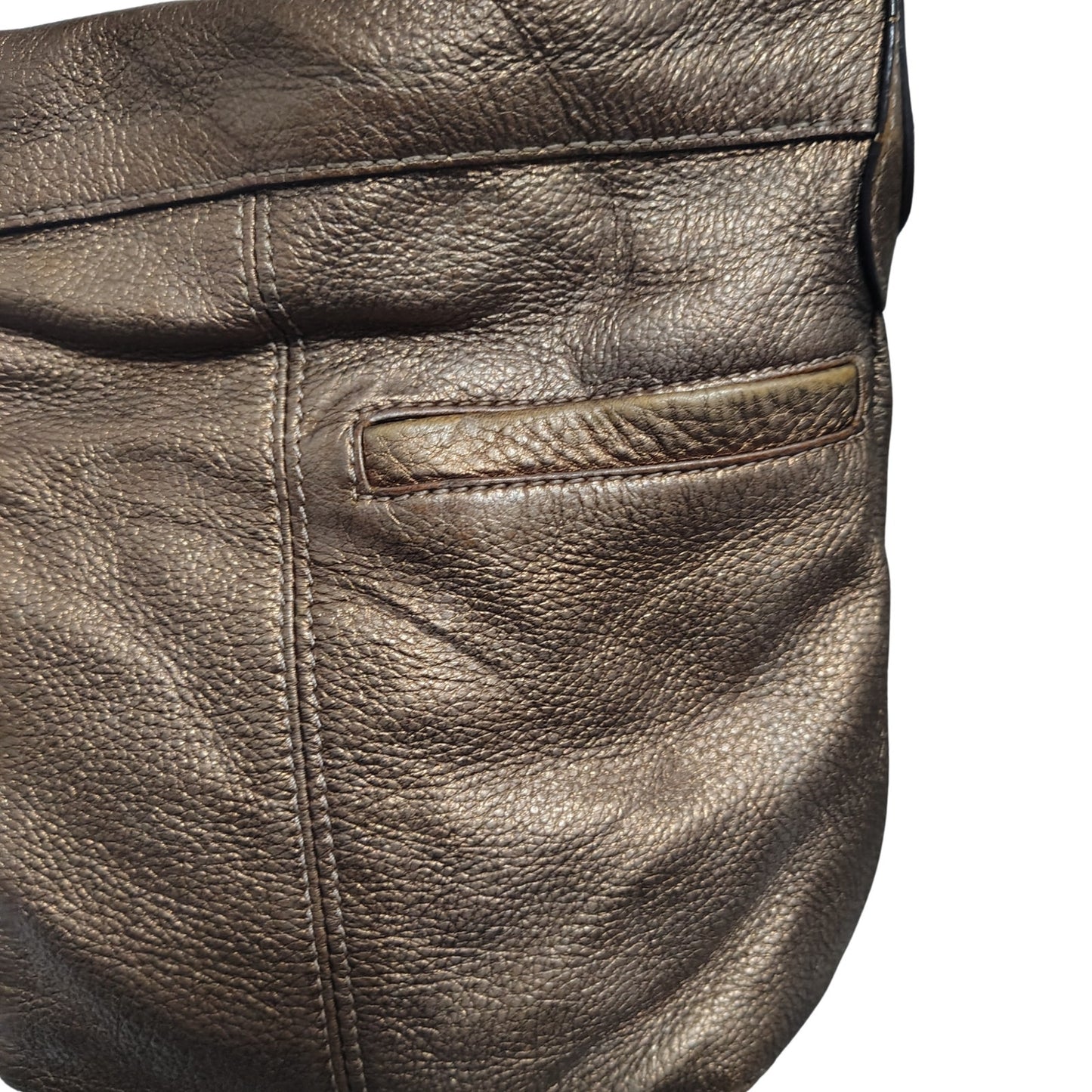 B Makowsky Brown Pebble Leather Zip Top Crossbody Shoulder Bag Silver Hardware