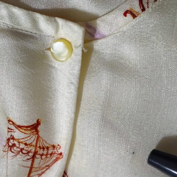 1950s Victorian Sailboat Button Up Collarless LS Blouse Vintage Lee Mar Size Sm